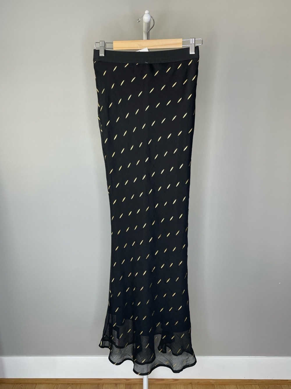 Beulah Black Maxi Skirt with Gold Dash Pattern